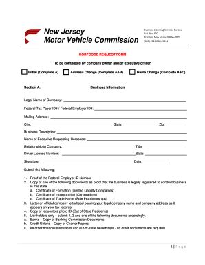 new jersey corp code application.